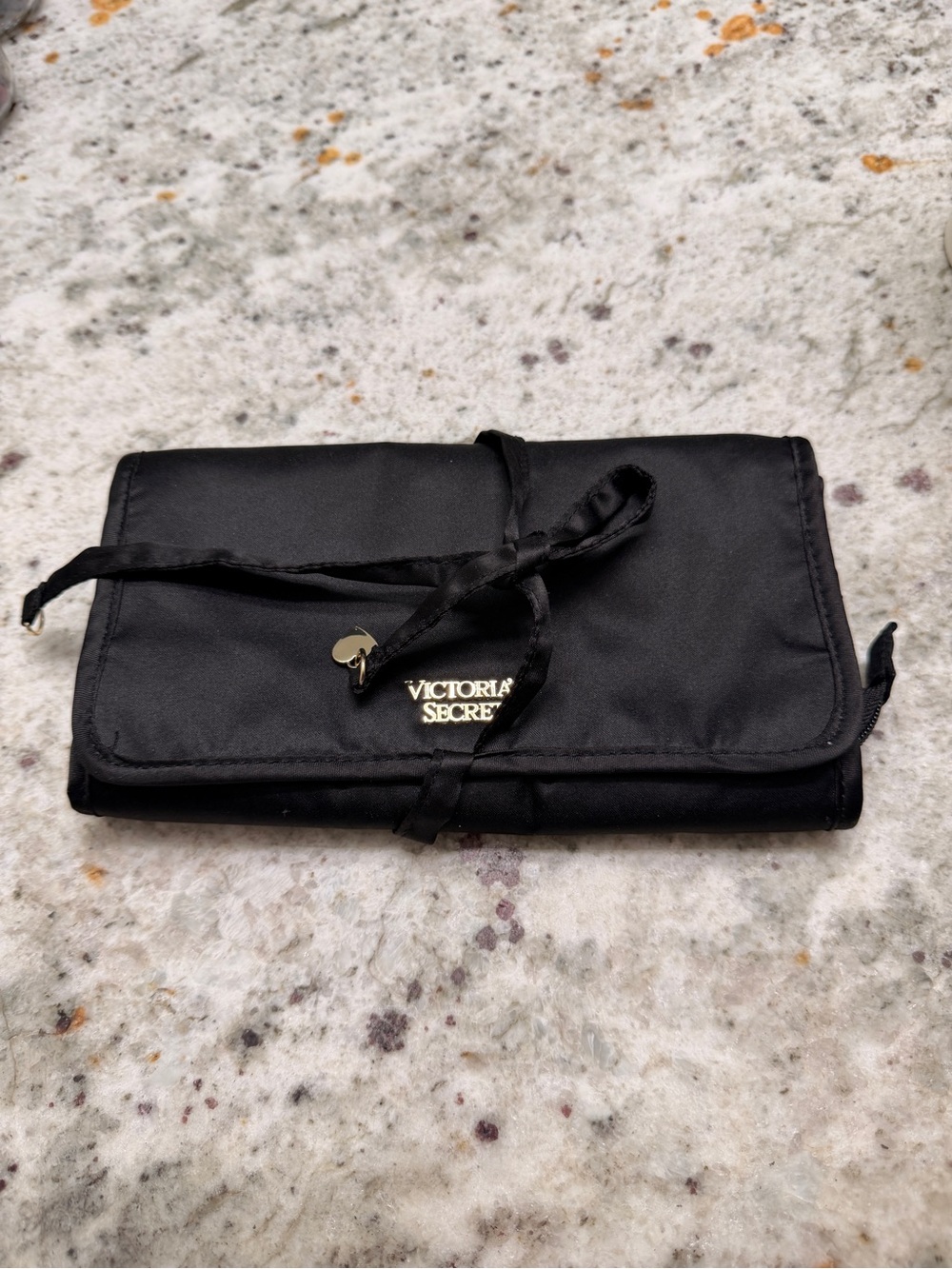 Victoria's Secret Black Foldable Jewelry Roll with Gold Logo